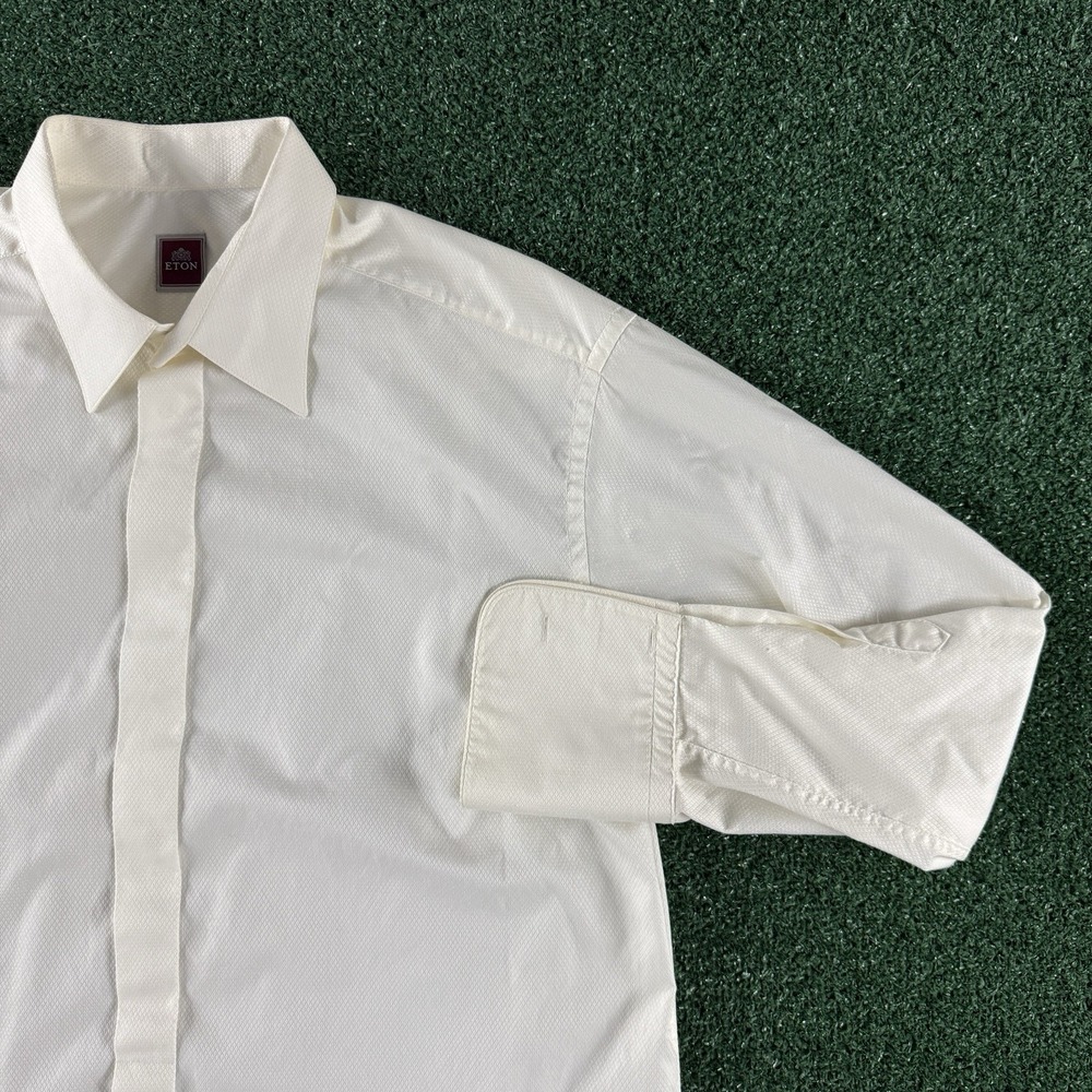 Eton Men's Long Sleeve Button Dress Shirt Size 46 18 White
